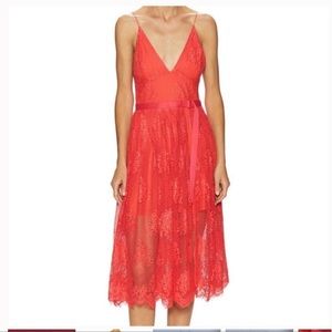 Matchpoint midi dress free people watermelon slit thin strap v neck scoop back